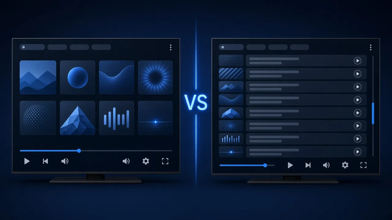 Two TV screens with different player layouts, separated by a VS divider